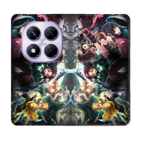 Housse Cuir Portefeuille Pour Xiaomi Redmi Note 14 PRO 4G Manga Demon Slayer Groupe