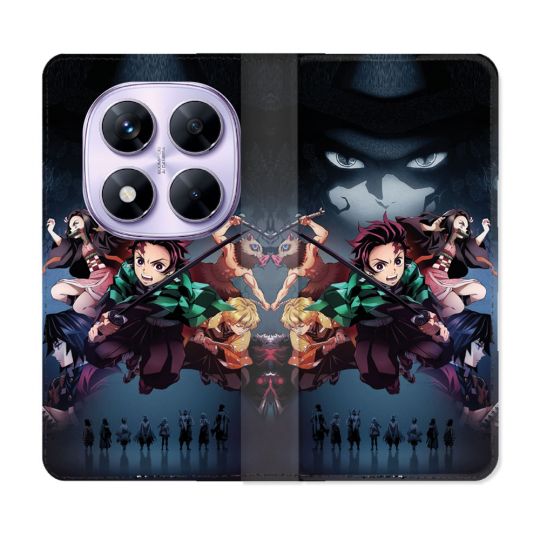 Housse Cuir Portefeuille Pour Xiaomi Redmi Note 14 PRO 4G Manga Demon Slayer Noir