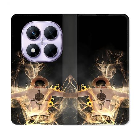 Housse Cuir Portefeuille Pour Xiaomi Redmi Note 14 PRO 4G Manga One Piece Ace Noir