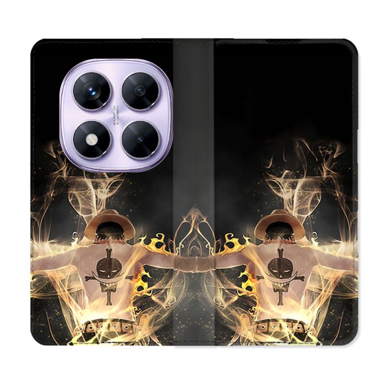 Housse Cuir Portefeuille Pour Xiaomi Redmi Note 14 PRO 4G Manga One Piece Ace Noir