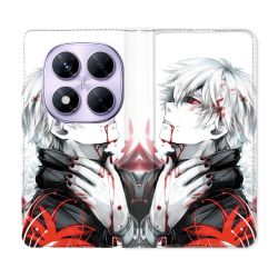 Housse Cuir Portefeuille Pour Xiaomi Redmi Note 14 PRO 4G Manga Tokyo Ghoul Kaneki Blanc