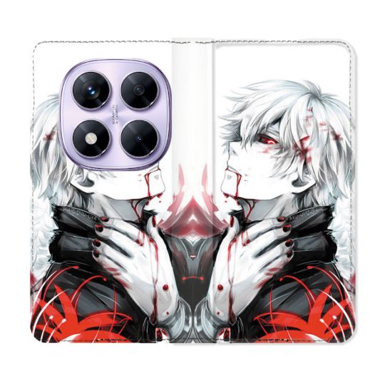 Housse Cuir Portefeuille Pour Xiaomi Redmi Note 14 PRO 4G Manga Tokyo Ghoul Kaneki Blanc