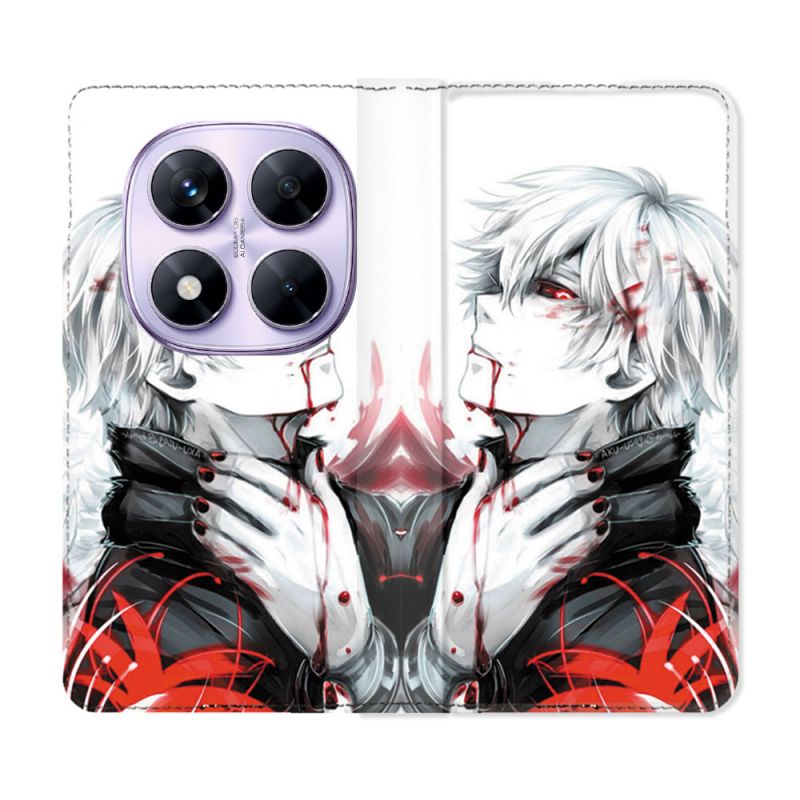 Housse Cuir Portefeuille Pour Xiaomi Redmi Note 14 PRO 4G Manga Tokyo Ghoul Kaneki Blanc