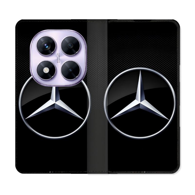 Housse Cuir Portefeuille Pour Xiaomi Redmi Note 14 PRO 4G Mercedes Carbone