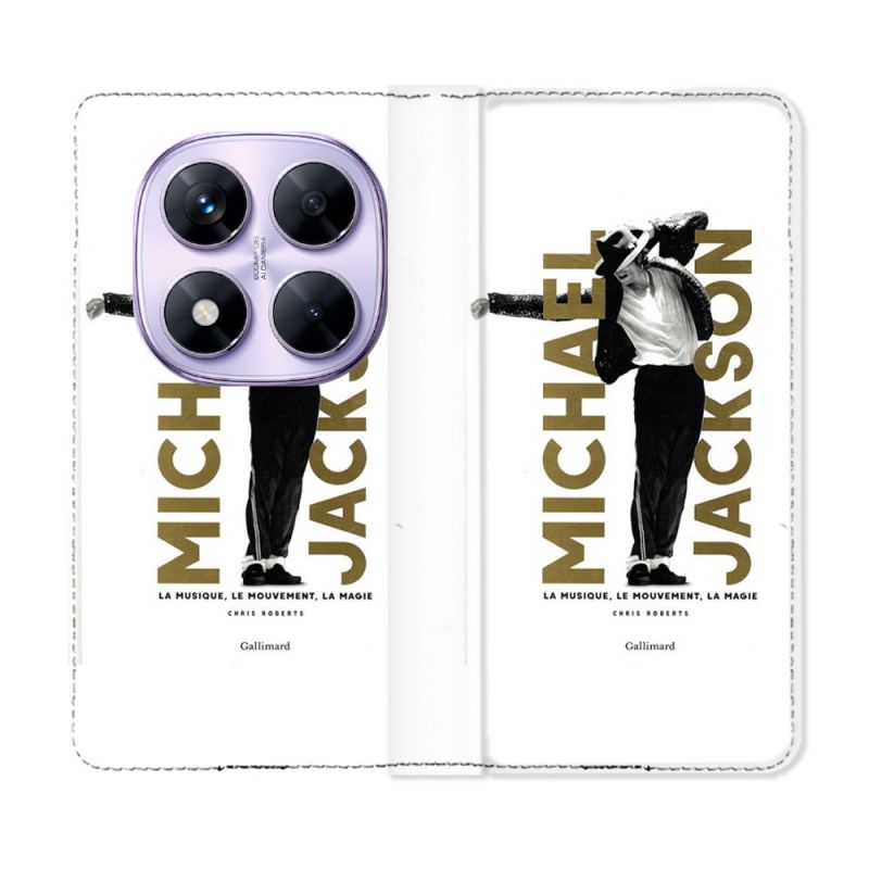 Housse Cuir Portefeuille Pour Xiaomi Redmi Note 14 PRO 4G Michael Jackson Blanc