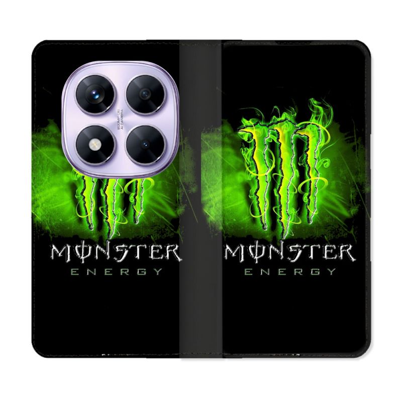 Housse Cuir Portefeuille Pour Xiaomi Redmi Note 14 PRO 4G Monster Energy Vert