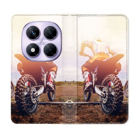 Housse Cuir Portefeuille Pour Xiaomi Redmi Note 14 PRO 4G Moto Cross Soleil