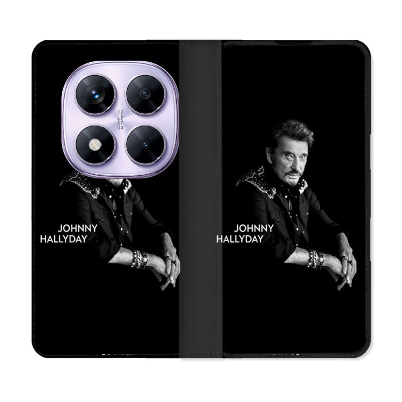 Housse Cuir Portefeuille Pour Xiaomi Redmi Note 14 PRO 4G Musique Johnny Hallyday Noir