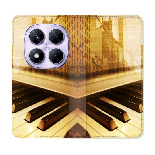 Housse Cuir Portefeuille Pour Xiaomi Redmi Note 14 PRO 4G Musique Piano Retro