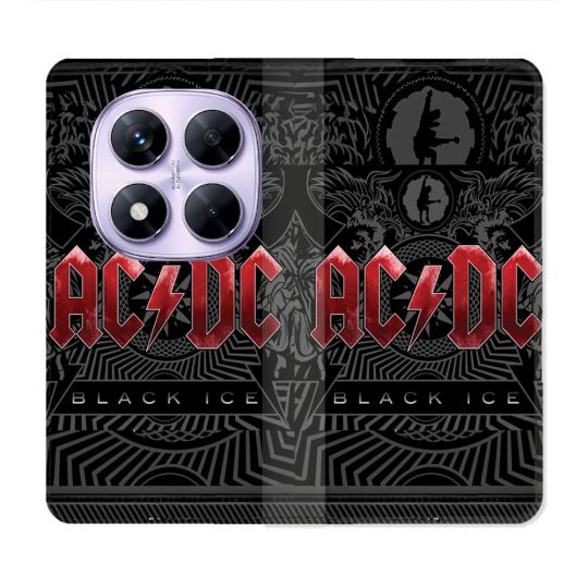 Housse Cuir Portefeuille Pour Xiaomi Redmi Note 14 PRO 4G Musique Rock ACDC Rouge