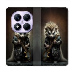 Housse Cuir Portefeuille Pour Xiaomi Redmi Note 14 PRO 4G Musique Rock Herisson