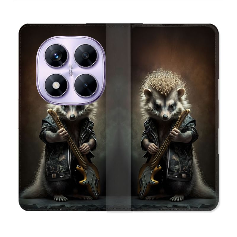 Housse Cuir Portefeuille Pour Xiaomi Redmi Note 14 PRO 4G Musique Rock Herisson