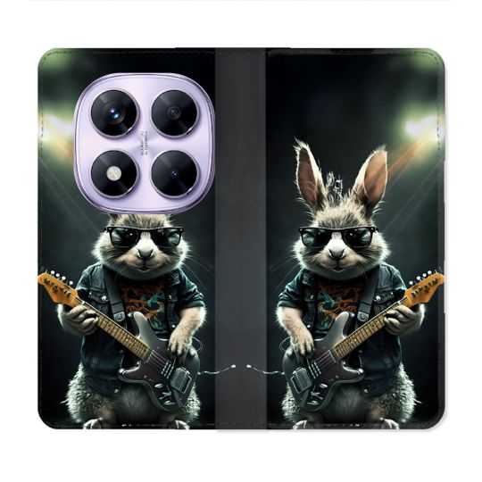 Housse Cuir Portefeuille Pour Xiaomi Redmi Note 14 PRO 4G Musique Rock Lapin