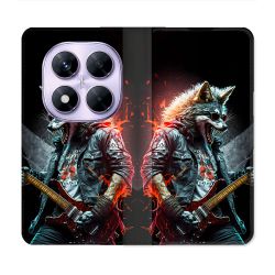 Housse Cuir Portefeuille Pour Xiaomi Redmi Note 14 PRO 4G Musique Rock Loup