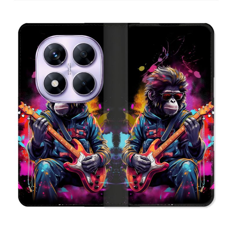 Housse Cuir Portefeuille Pour Xiaomi Redmi Note 14 PRO 4G Musique Rock Singe