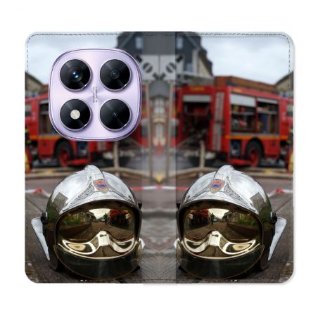 Housse Cuir Portefeuille Pour Xiaomi Redmi Note 14 PRO 4G Pompier Casque Camion