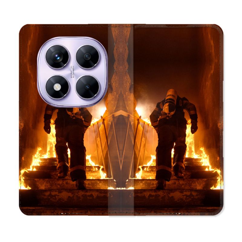 Housse Cuir Portefeuille Pour Xiaomi Redmi Note 14 PRO 4G Pompier Escalier