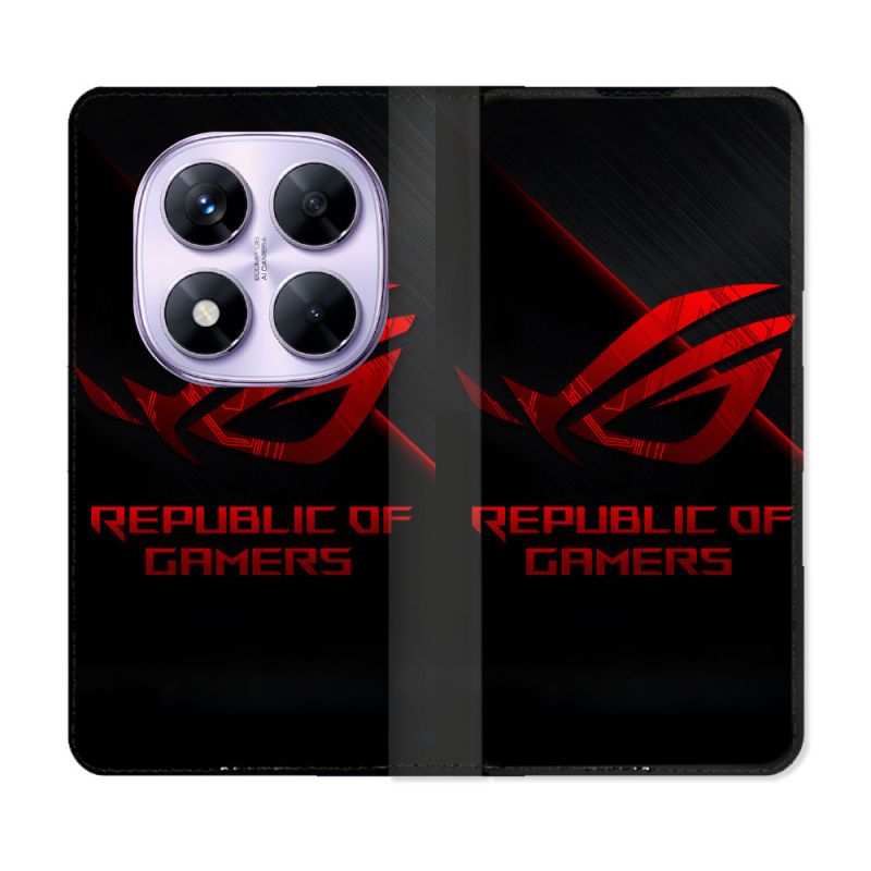 Housse Cuir Portefeuille Pour Xiaomi Redmi Note 14 PRO 4G ROG Rouge