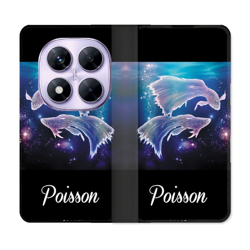 Housse Cuir Portefeuille Pour Xiaomi Redmi Note 14 PRO 4G Signe Zodiaque 2 Poisson