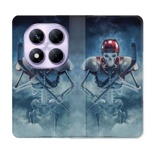 Housse Cuir Portefeuille Pour Xiaomi Redmi Note 14 PRO 4G Sport Hockey Squelette