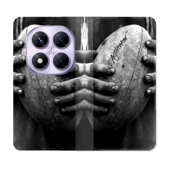 Housse Cuir Portefeuille Pour Xiaomi Redmi Note 14 PRO 4G Sport Rugby Ballon Vintage