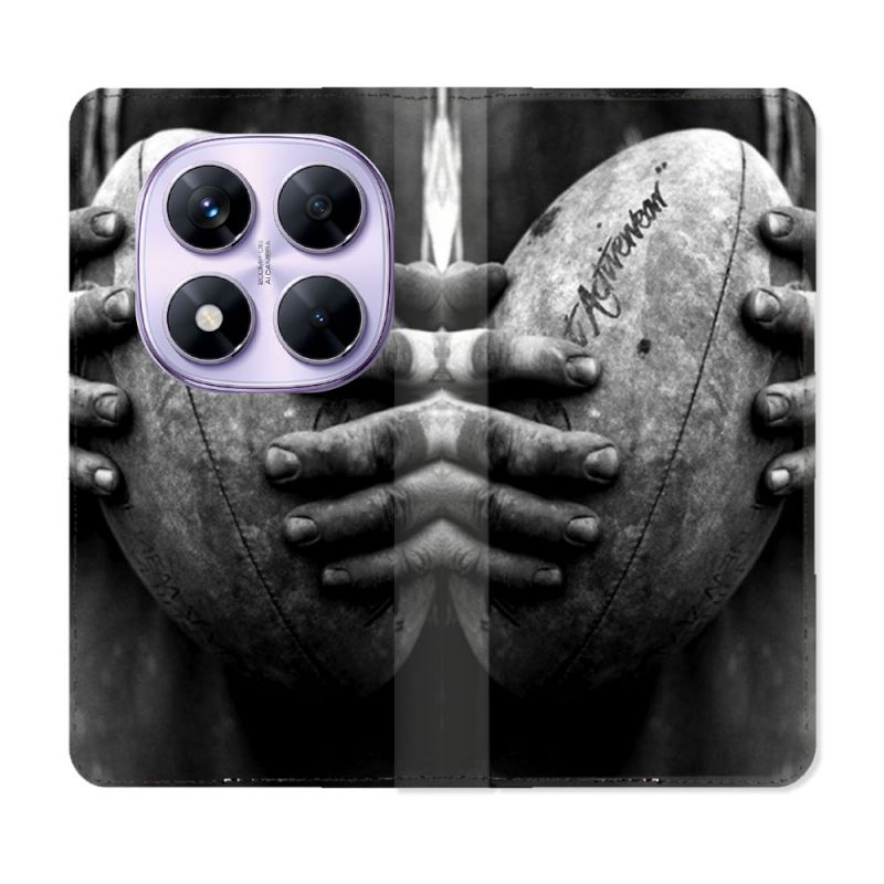 Housse Cuir Portefeuille Pour Xiaomi Redmi Note 14 PRO 4G Sport Rugby Ballon Vintage