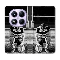 Housse Cuir Portefeuille Pour Xiaomi Redmi Note 14 PRO 4G Sport Rugby Noir Blanc