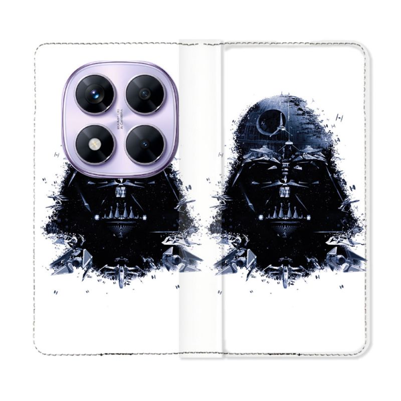 Housse Cuir Portefeuille Pour Xiaomi Redmi Note 14 PRO 4G Star Wars - Dark Vador Blanc