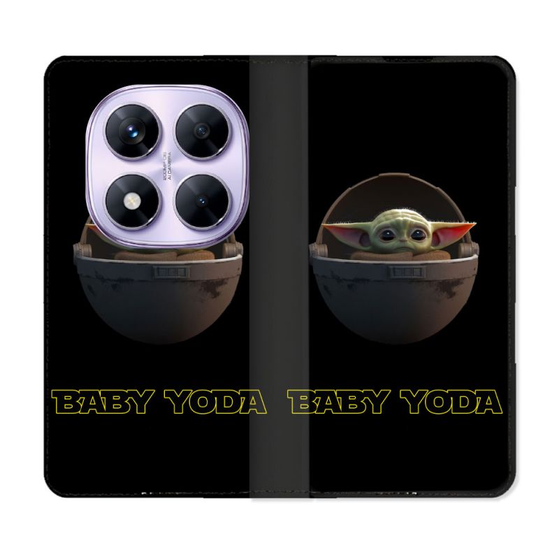 Housse Cuir Portefeuille Pour Xiaomi Redmi Note 14 PRO 4G Star Wars - Yoda bebe noir