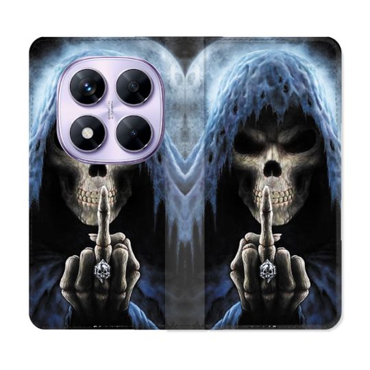 Housse Cuir Portefeuille Pour Xiaomi Redmi Note 14 PRO 4G Tete de Mort Doigt