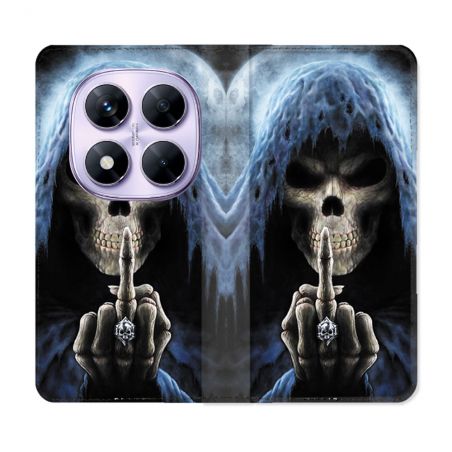 Housse Cuir Portefeuille Pour Xiaomi Redmi Note 14 PRO 4G Tete de Mort Doigt