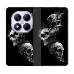 Housse Cuir Portefeuille Pour Xiaomi Redmi Note 14 PRO 4G Tete de Mort Triple