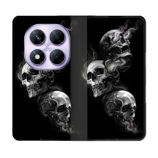 Housse Cuir Portefeuille Pour Xiaomi Redmi Note 14 PRO 4G Tete de Mort Triple