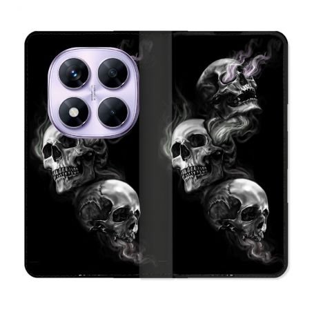 Housse Cuir Portefeuille Pour Xiaomi Redmi Note 14 PRO 4G Tete de Mort Triple