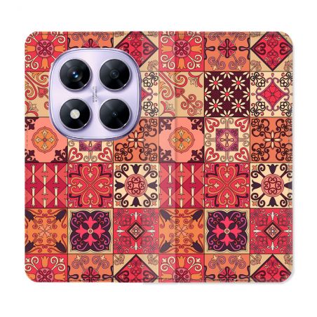 Housse Cuir Portefeuille Pour Xiaomi Redmi Note 14 PRO 4G Texture Carreau Ciment Rouge