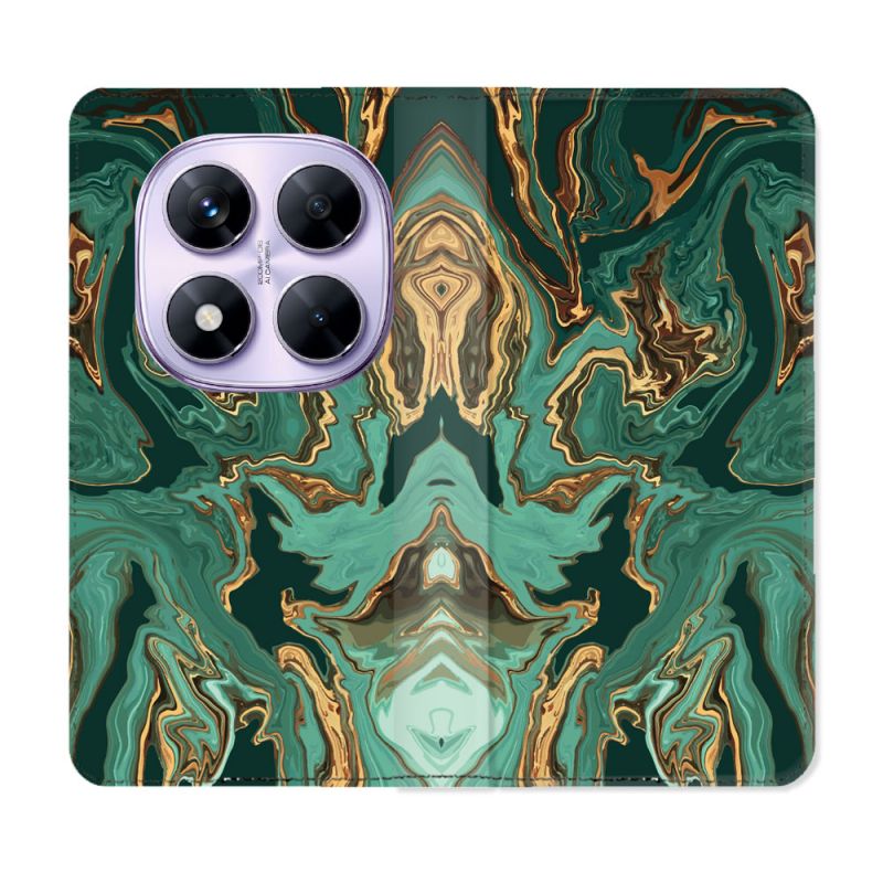 Housse Cuir Portefeuille Pour Xiaomi Redmi Note 14 PRO 4G Texture Marbre Vert