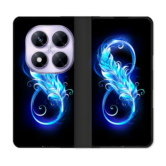 Housse Cuir Portefeuille Pour Xiaomi Redmi Note 14 PRO 4G Texture Plume Infini Bleu