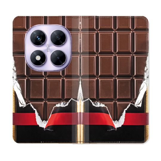 Housse Cuir Portefeuille Pour Xiaomi Redmi Note 14 PRO 4G Texture Trompe Oeil Chocolat