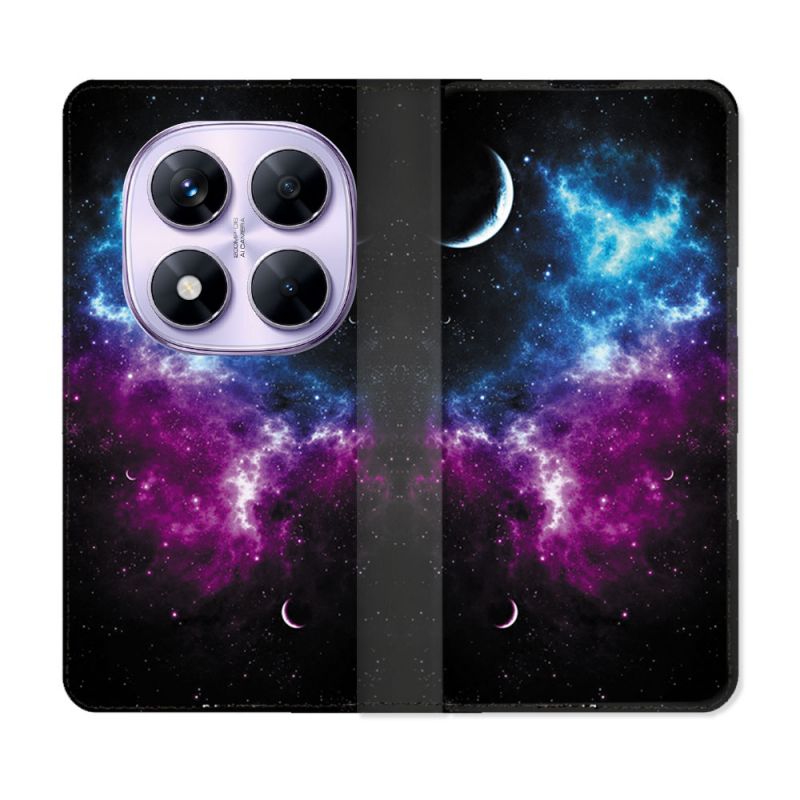 Housse Cuir Portefeuille Pour Xiaomi Redmi Note 14 PRO 4G Univers Bleu Violet