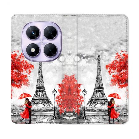 Housse Cuir Portefeuille Pour Xiaomi Redmi Note 14 PRO 4G Voyage France Paris Rouge