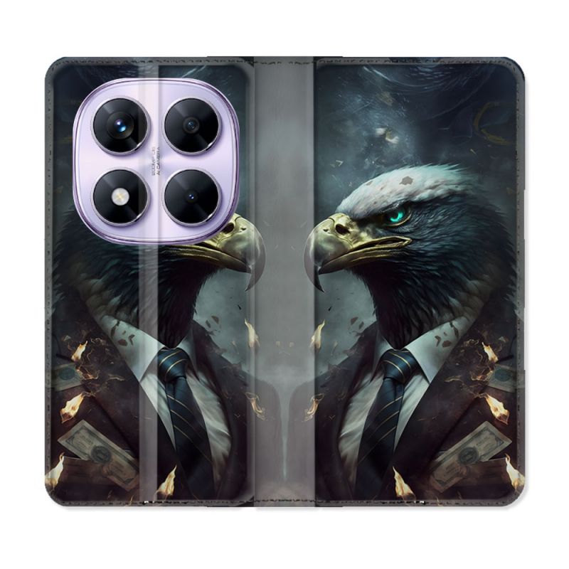 Housse Cuir Portefeuille Pour Xiaomi Redmi Note 14 PRO 5G Animal Aigle Business