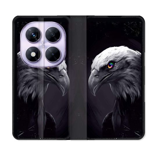 Housse Cuir Portefeuille Pour Xiaomi Redmi Note 14 PRO 5G Animal Aigle Royal Noir