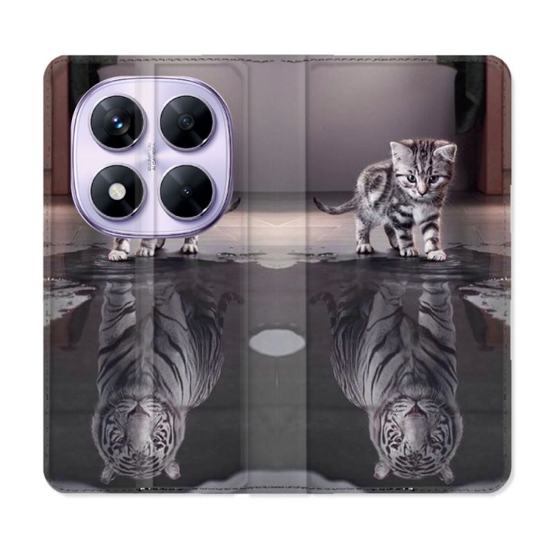 Housse Cuir Portefeuille Pour Xiaomi Redmi Note 14 PRO 5G Animal Chat Reflet