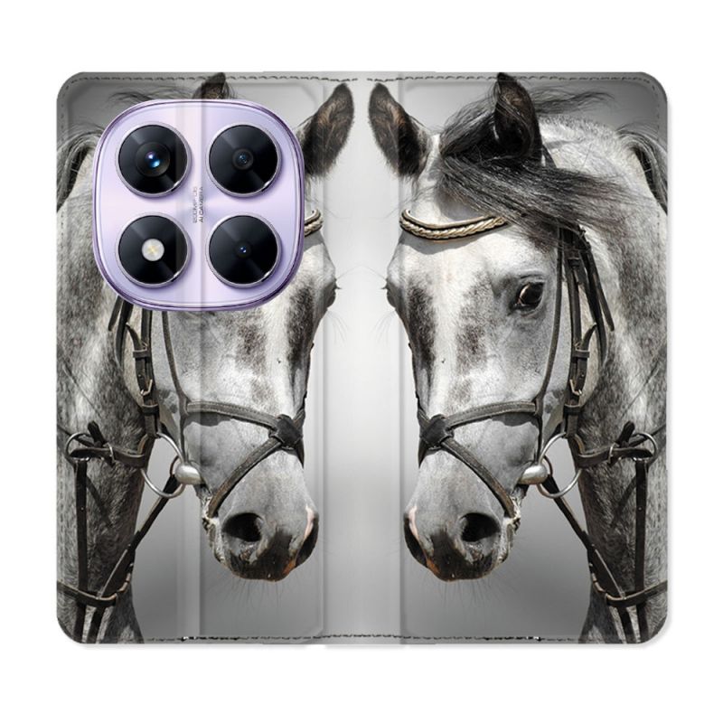 Housse Cuir Portefeuille Pour Xiaomi Redmi Note 14 PRO 5G Animal Cheval Blanc