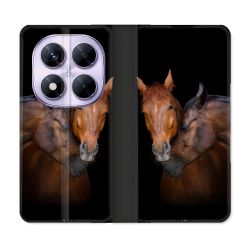 Housse Cuir Portefeuille Pour Xiaomi Redmi Note 14 PRO 5G Animal Cheval Marron