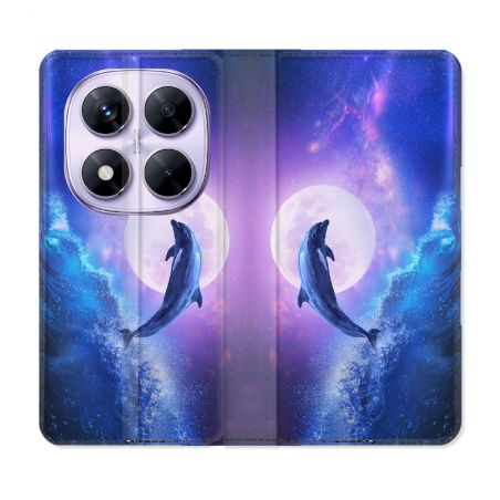 Housse Cuir Portefeuille Pour Xiaomi Redmi Note 14 PRO 5G Animal Dauphin Vague