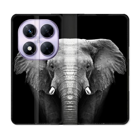 Housse Cuir Portefeuille Pour Xiaomi Redmi Note 14 PRO 5G Animal Elephant Noir