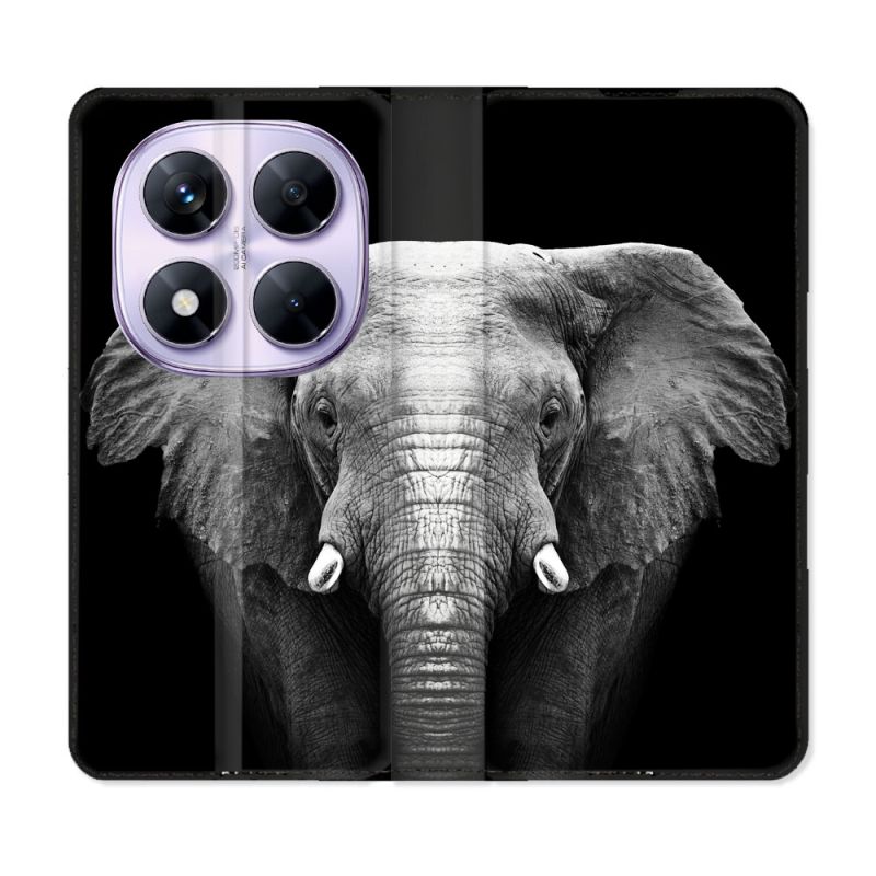 Housse Cuir Portefeuille Pour Xiaomi Redmi Note 14 PRO 5G Animal Elephant Noir