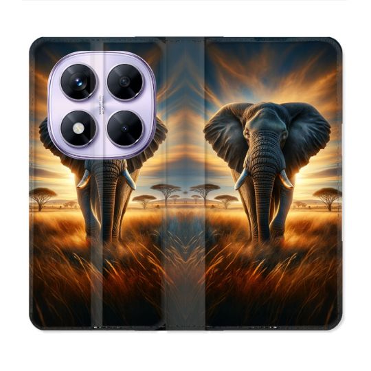 Housse Cuir Portefeuille Pour Xiaomi Redmi Note 14 PRO 5G Animal Elephant Savane