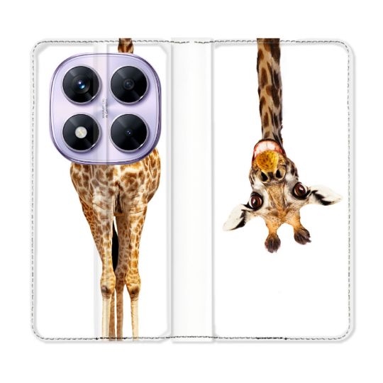 Housse Cuir Portefeuille Pour Xiaomi Redmi Note 14 PRO 5G Animal Girafe Blanche